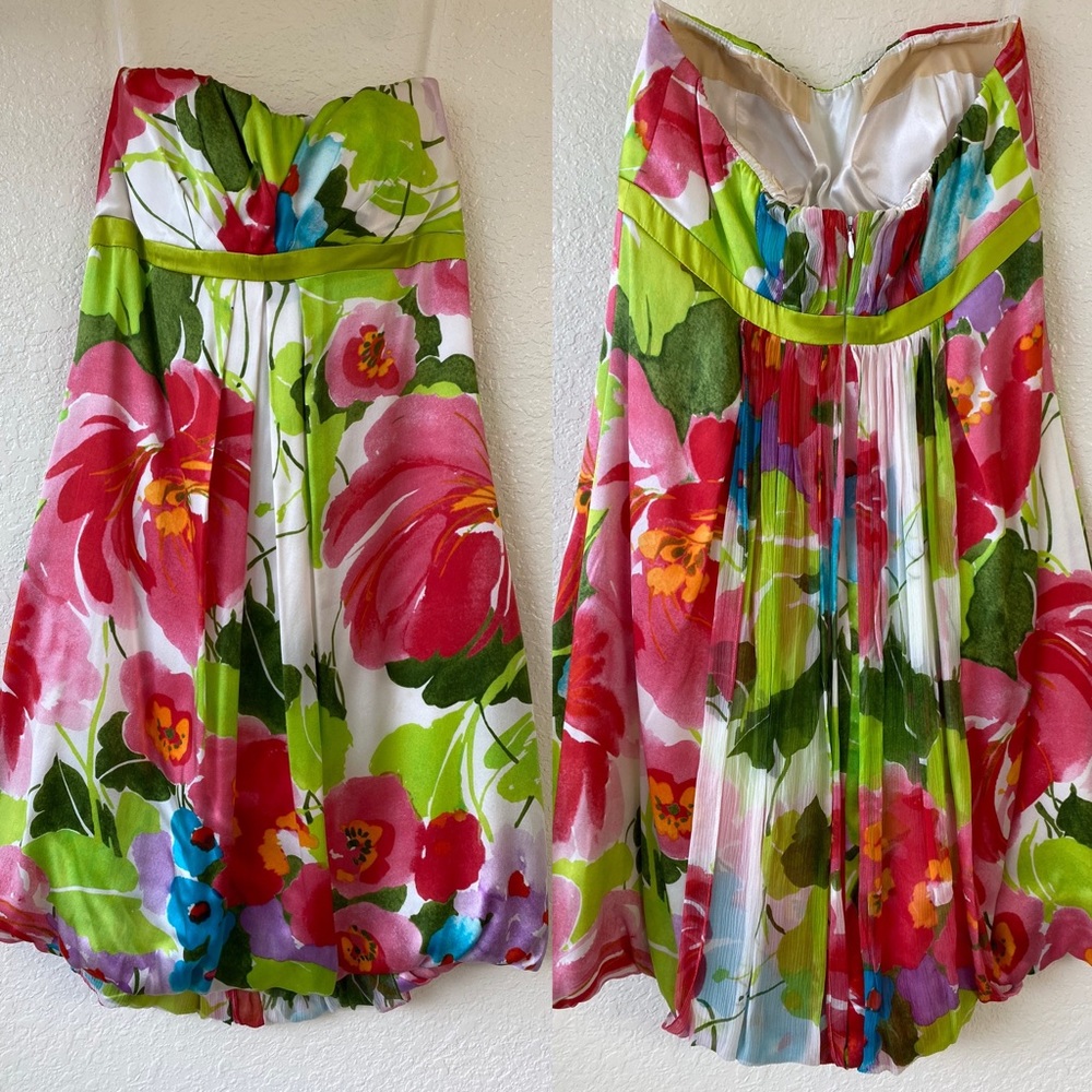 Caché Floral strapless dress